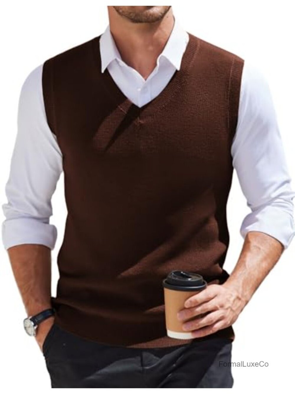 V Neck Sleeveless Sweater Vest Knit Business Casual Pullover